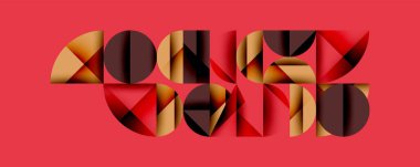 Soyut geometrik kompozisyonda üst üste binen daireler ve üçgenlerden oluşturulan SOUND sözcüğü kullanılır. Sıcaklık tonları canlı kırmızı arka plana baskın gelir. Modern tasarım, minimalist estetik.