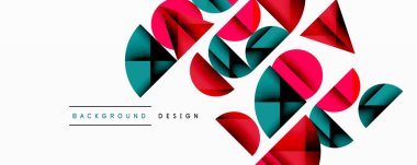 Soyut geometrik şekiller, daireler, üçgenler, canlı renkler. Modern tasarım elementleri dinamik bileşim yaratır. Minimalist biçim, temiz çizgiler, arkaplan dokusu.