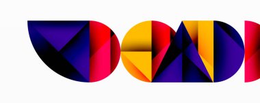 Soyut geometrik şekiller renkli tasarım oluşturur. Canlı gradyanlar modern görsel etki yaratan mor, kırmızı, sarı ve maviyi harmanlarlar. Temiz çizgiler dinamizmi, yeniliği akla getiriyor.