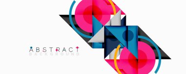 Modern geometrik kompozisyon. Canlı şekiller örtüşüyor, dinamik görsel etki yaratıyor. Pembe, mavi, sarı renkler tasarımda baskın. Minimalist biçim, temiz çizgiler mevcut soyut arkaplan.