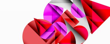 Soyut geometrik bileşim. Kırmızı, pembe, gri şekiller kesişir ve dinamik görsel efekt yaratır. Modern tasarım, temiz çizgiler, kalın renkler imaja hakim.