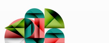 Soyut geometrik bileşim. Üst üste binen şekiller, dinamik görsel ilgi yaratır. Kırmızı, yeşil, deniz mavisi renkleri minimalist tasarıma hakim. Temiz çizgiler, modern estetik..