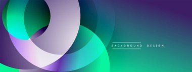 Soyut çakışan çemberler dinamik bir değişim etkisi yaratır. Mor, yeşil, beyaz renkler düzgün bir şekilde harmanlanarak modern arka plan tasarımını oluşturuyor. Minimalist estetik.