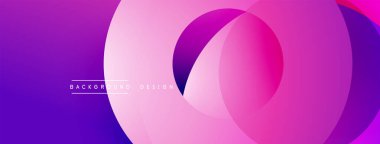 Üst üste binen daireler içeren soyut kompozisyon. Renkler mordan pembeye dönüşüyor. Modern tasarım akıcılık, derinlik ve görsel uyumu çağrıştırıyor. Arka planlar için minimalist estetik.