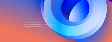 Soyut sıvı şekilleri canlı mavileri, morları, portakalları harmanlıyor. Katmanlı daireler dinamik görsel akış yaratır. Modern tasarım enerjiyi, hareketi, karmaşıklığı çağrıştırır. Yumuşak eğimler derinlik sunar.