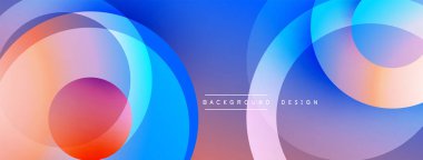 Üst üste binen daireler içeren soyut kompozisyon. Canlı maviler, morlar, portakallar dinamik görsel akış yaratır. Modern tasarım arka planlar ve sunumlar için uygundur. Yumuşak eğimler derinliği artırır.
