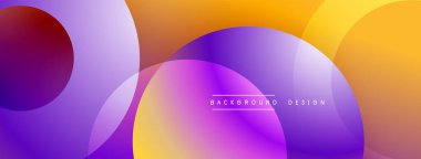 Üst üste binen daireler içeren soyut kompozisyon, mordan turuncuya dönüşen gradyanlar. Modern tasarım akıcılığı, sıcaklığı, görsel uyumu çağrıştırıyor. Arkaplan metni arkaplan tasarımı okur.