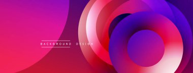 Soyut, enerjik tasarım, üst üste binen daireler. Mordan, mordan, kırmızıya geçiş, dinamik görsel efekt yaratır. Çeşitli projeler için modern arkaplan.