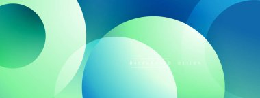 Üstüste binen şeffaf daireler içeren soyut bir kompozisyon. Derece tonları, maviden açık yeşile geçerek, dinamik görsel efekt yaratır. Arka planlar için modern tasarım ögesi.