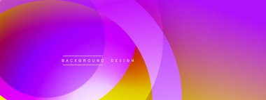 Soyut, enerjik bir arkaplan. Üst üste binen daireler dinamik değişim etkisi yaratır. Mor, turuncu, pembe renkler kusursuz bir şekilde harmanlanır. Dijital projeler için modern tasarım ögesi.