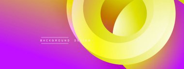 Soyut eğimli arkaplan özellikleri üst üste binen sarı daireler. Mor, turuncu renkler düzgün bir şekilde modern görsel efekt oluşturur. Tasarım derinlik ve hareket öneriyor.