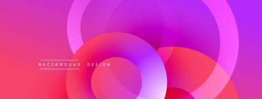 Soyut, enerjik çemberler çakışıyor ve gradyan etki yaratıyor. Pembe, mor renkler kompozisyona hakim. Modern tasarım arka planlar ve sunumlar için uygundur. Pürüzsüz geçişler görsel ahenk sunar.