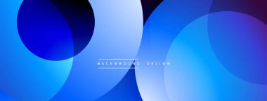 Üst üste binen mavi daireler ve gradyanlar içeren soyut bir kompozisyon. Metin arkaplan tasarımı odaklı modern tasarım. Minimalist estetik, pürüzsüz geçişler, canlı renkler.