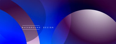 Soyut arkaplan özellikleri üst üste binen daireler, gradyanlar. Gölgeler mavi ile mor arasında değişerek modern ve dinamik görsel efektler yaratır. Minimalist tasarım.