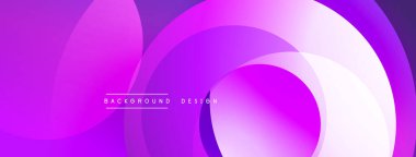 Soyut mor arkaplan, üst üste binen daireler, gradyanlar. Modern tasarım akıcılığı ve dinamizmi çağrıştırıyor. Yumuşak renkler rahatlatıcı görsel deneyimler yaratır.