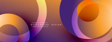 Soyut arka plan, üst üste binen daireler, canlı turuncu, mor renkler. Pürüzsüz gradyanlar dinamik görsel efekt yaratır. Sancaklar ve sunumlar için modern tasarım uygun.