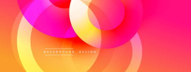 Soyut, enerjik bir arkaplan. Üst üste binen daireler dinamik değişim etkisi yaratır. Sıcak renkler baskın, sarıdan pembeye kadar değişiyor. Dijital projeler için modern tasarım ögesi.