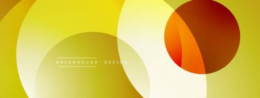 Üst üste binen daireler içeren soyut kompozisyon. Sıcak sarı, turuncu renkler tasarımda baskın. Minimalist estetik modern görsel deneyim yaratır. Yumuşak eğimler derinliği artırır.