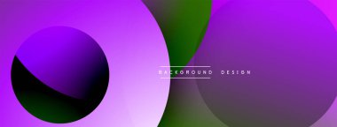 Üst üste binen daireler içeren soyut kompozisyon, mordan koyu yeşile doğru gradyanlar. Modern tasarım, pürüzsüz geçişler dinamik görsel efektler yaratır. Minimalist estetik.