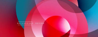 Üst üste binen daireler içeren soyut kompozisyon. Canlı pembeler, maviler dinamik görsel efektler yaratır. Modern tasarım arka planlar ve sunumlar için uygundur. Yumuşak eğimler derinliği artırır.