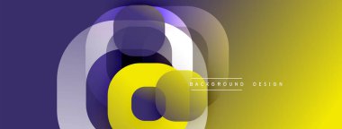 Soyut geometrik bileşim. Üst üste binen daireler dinamik görsel efekt yaratır. Mordan sarıya geçişler derinlik sağlar, modern estetik. Minimalist tasarım.