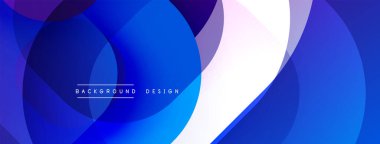 Soyut mavi tasarım, üst üste binen daireler, gradyanlar. Modern estetik, temiz çizgiler dinamik görsel etki yaratır. Sunumlar ve web siteleri için uygun arkaplan.