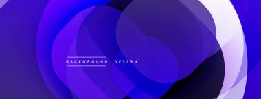 Soyut akış şekilleri dinamik mor, mavi, beyaz gradyan oluşturur. Üst üste binen daireler derinlik ve modern estetik olduğunu gösteriyor. Özgeçmiş ve sunumlar için uygun minimalist tasarım.