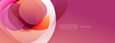 Üst üste binen daireler içeren soyut kompozisyon. Sıcak renk paleti baskın gelir, turuncudan pembeye dönüşür, mor renkler. Modern tasarım, pürüzsüz gradyanlar dinamik görsel efekt yaratır.