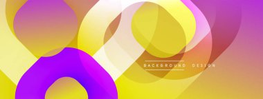 Soyut, enerjik bir arkaplan. Üstüste binen yarı saydam şekiller dinamik bileşim oluşturur. Renkler harmanlanır, pembeler, morlar, portakal oluşturan modern görsel deneyimler. Yumuşak eğimler derinliği artırır.