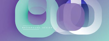 Üst üste binen daireler, gradyanlar içeren soyut kompozisyon. Mor, turkuaz renkler tasarımda baskın. Modern estetik, temiz çizgiler dinamik görsel efekt yaratır. Arkaplan teknoloji ve yenilik öneriyor.