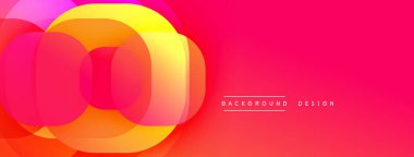 Soyut canlı tasarım, üst üste binen renkli daireler. Gradyan geçişler parlak pembe arka plana karşı dinamik görsel efekt yaratır. Modern, pürüzsüz kompozisyon.