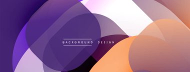 Üstüste binen şeffaf daireler içeren soyut bir kompozisyon. Renkler koyu mordan sıcak turuncuya kadar değişir, dinamik görsel efekt yaratır. Modern tasarım ögesi.