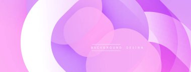 Soyut arkaplan özellikleri üst üste binen daireler, beyazdan mora doğru değişen gradyanlar. Yumuşak, akışkan şekiller modern, dinamik görsel efektler yaratır. Minimalist tasarım.