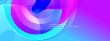 Soyut akışkan şekiller, canlı mor, mavi renkler. Modern tasarım, dinamik kompozisyon. Gradyan katmanlar derinlik yaratır, görsel ilgi. Mevcut en küçük metin ögesi.