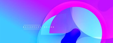 Canlı soyut arkaplan özellikleri yarı saydam şekillerle örtüşüyor. Kademeli geçişler, modern görsel efekt yaratan mavi, mor ve pembe renkleri harmanlıyor. Dijital projeler için uygun minimalist tasarım.