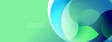 Soyut tasarım özellikleri üst üste binen daireler, gradyanlar. Açık yeşil arka plan, mavi ve mor renklerle çelişiyor. Dijital projeler için modern, minimalist estetik.