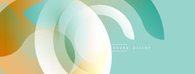 Üstüste binen şeffaf daireler içeren soyut bir kompozisyon. Yumuşak renk paleti turuncu, deniz mavisi ve bej içerir. Minimalist tasarım, özgeçmiş ve sunumlar için uygun. Modern estetik.