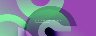 Üst üste binen daireler, gradyanlar içeren soyut kompozisyon. Mor, yeşil renkler tasarımda baskın. Modern estetik, temiz çizgiler dinamik görsel efekt yaratır.