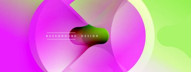 Soyut canlı tasarım, yarı saydam dairelerle örtüşen özellikler. Renkler pembe, mor, yeşil renk değiştirip dinamik görsel efekt yaratıyor. Çeşitli projeler için modern arkaplan.