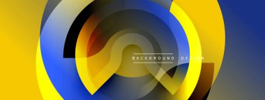 Soyut tasarım, üst üste binen daireler, canlı sarı, mavi renkler. Modern estetik, dinamik kompozisyon görsel ilgi yaratır. Minimalist stil, temiz hatlar.