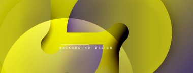 Soyut tasarım özellikleri üst üste binen sarı, mor daireler. Gradyan gölgeler derinlik yaratır, modern estetik. Minimalist kompozisyon arka planlara, sunumlara uyuyor.
