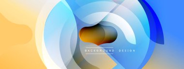 Soyut tasarım üst üste binen dairesel katmanlar içerir. Renkler sıcak sarıdan serin maviye karışıp dinamik görsel efekt yaratır. Metin arkaplan tasarımı ile merkezi alan derinlik önerir.