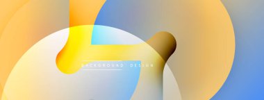 Üst üste binen yuvarlak şekilli soyut kompozisyon. Sıcak sarı, turuncu, mavi renkler modern görsel deneyimi sorunsuzca harmanlıyor. Minimalist tasarım arka planlar için uygundur.