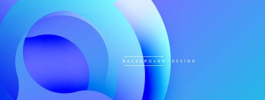 Soyut mavi katmanlar dinamik bileşim yaratır. Üst üste binen daireler derinliği, pürüzsüz eğimlerin modern estetiği öneriyor. Özgeçmiş ve sunumlar için uygun minimalist tasarım.