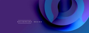 Soyut mor tasarım üst üste binen dairesel katmanlar içeriyor. Gradyan gölgeler derinlik yaratır, modern estetik. Dijital projeler için minimalist arkaplan.