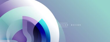 Soyut geometrik arkaplan. Üst üste binen daireler serin pastel renkler kullanarak sıvı şekiller oluşturur. Modern tasarım, sakin ve ferah duyguları çağrıştırıyor. Minimalist kompozisyon.