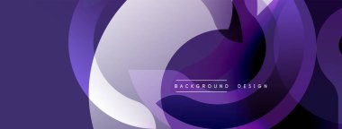 Soyut geometrik şekiller üst üste binerek dinamik mor gradyanlar oluşturur. Modern tasarım katmanlı daireleri, pürüzsüz geçişleri, minimalist estetiği içerir. Arkaplanda metin arkaplan tasarımı var.