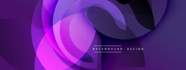 Soyut mor tasarım, üst üste binen daireler oluşturarak dinamik görsel efekt yaratır. Koyu menekşeden parlak macentaya geçiş. Modern, şık bir sunum.