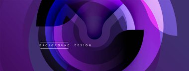 Soyut dairesel katmanlar dinamik mor, mavi gradyan oluşturur. Modern tasarım, üst üste binen şekiller, pürüzsüz geçişler, metin arkaplan tasarımı. Görsel olarak çekici, çağdaş estetik.