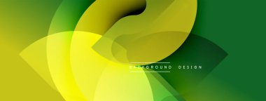 Soyut tasarım özellikleri üst üste binen yuvarlak şekiller. Sarı, kireç, zeytin, koyu yeşil renkler sorunsuz bir şekilde harmanlanarak dinamik görsel efekt yaratır. Çeşitli projeler için modern arkaplan.